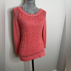 NWOT New York & Company women  Pink Crocheted Sweater 3/4 Sleeve w/ Camisole. Sm